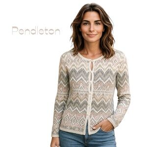 Pendleton Cream Tan Cardigan Size S